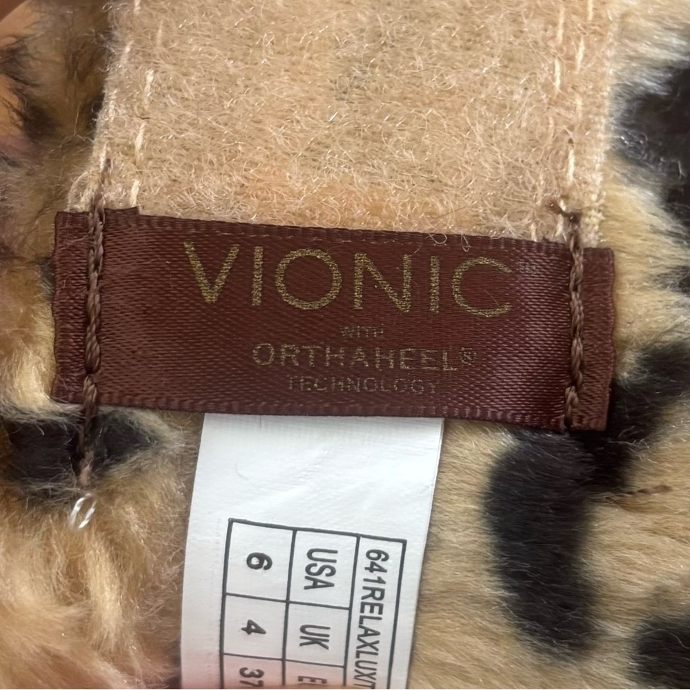 Vionic Orthaheel Relax Luxe Leopard Faux Fur Orthopedic adjustable Slippers Sz 6 - Picture 2 of 15